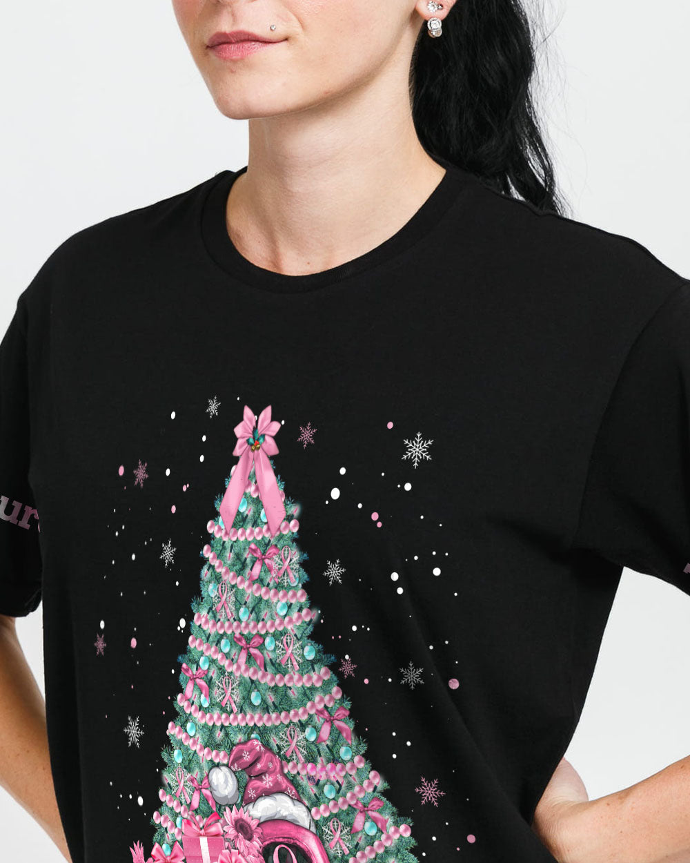 Truck Cancer Christmas Tree Women's Breast Cancer Awareness Tshirt