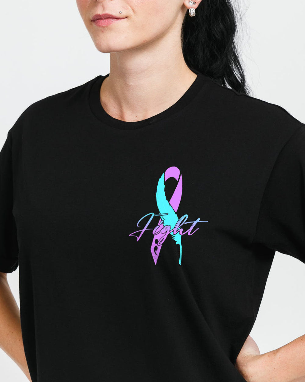 Colorful Ribbon Half Flower Smoke Women's Suicide Prevention Awareness Tshirt