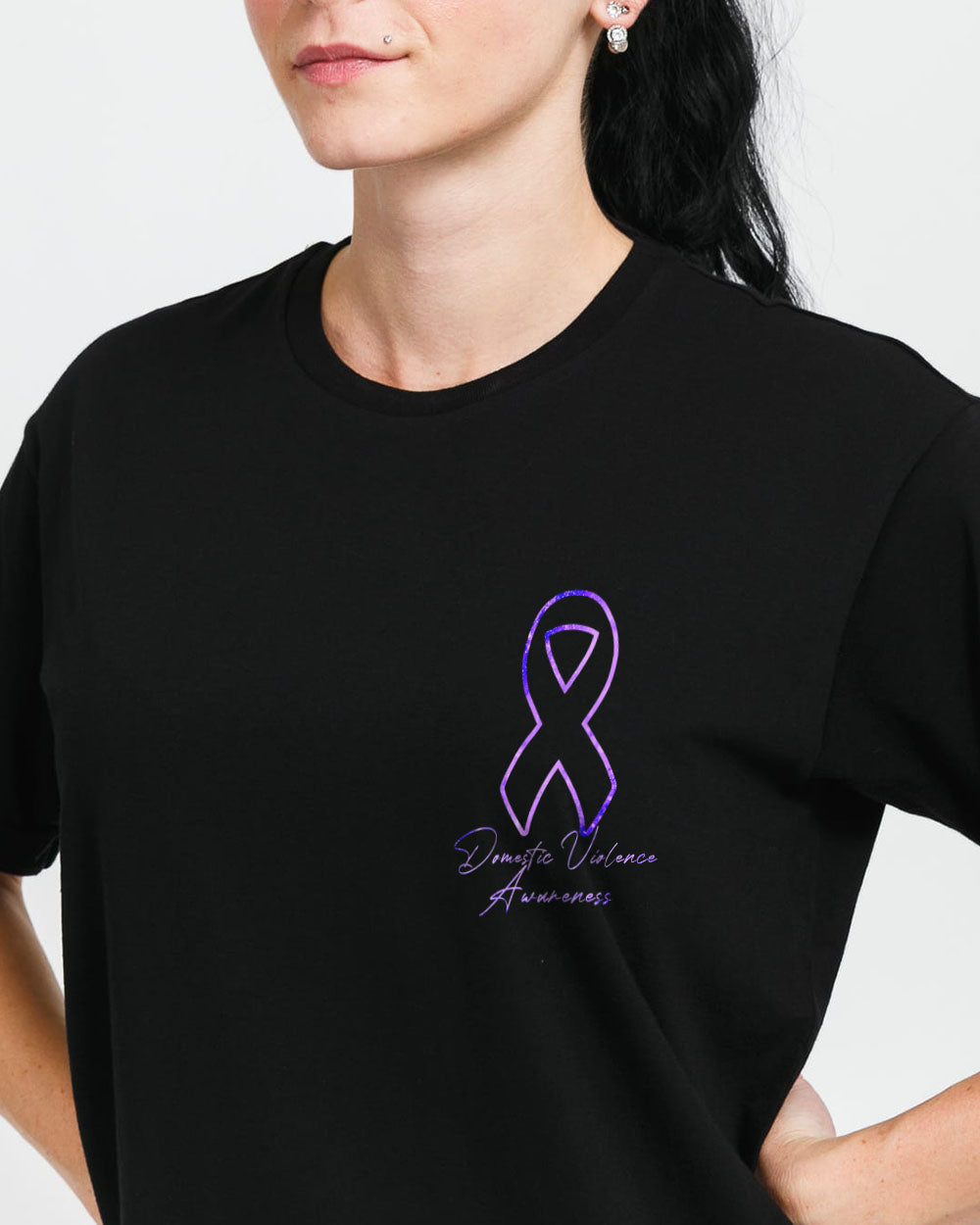 Purple Angel Wings Ribbon Flag Women's Domestic Violence Awareness Tshirt