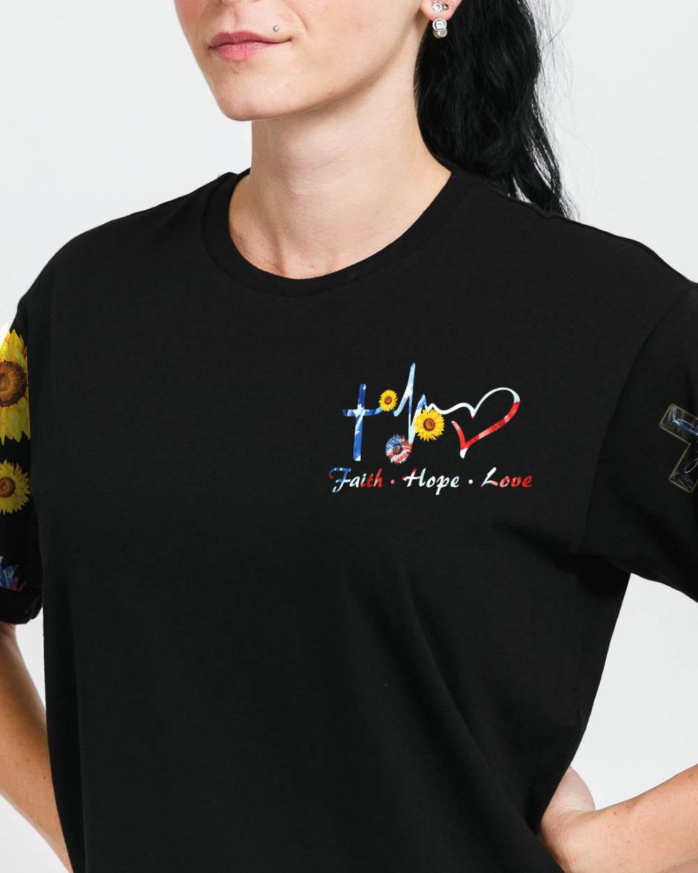 Sunflower America Faith Flag Women's Christian Tshirt