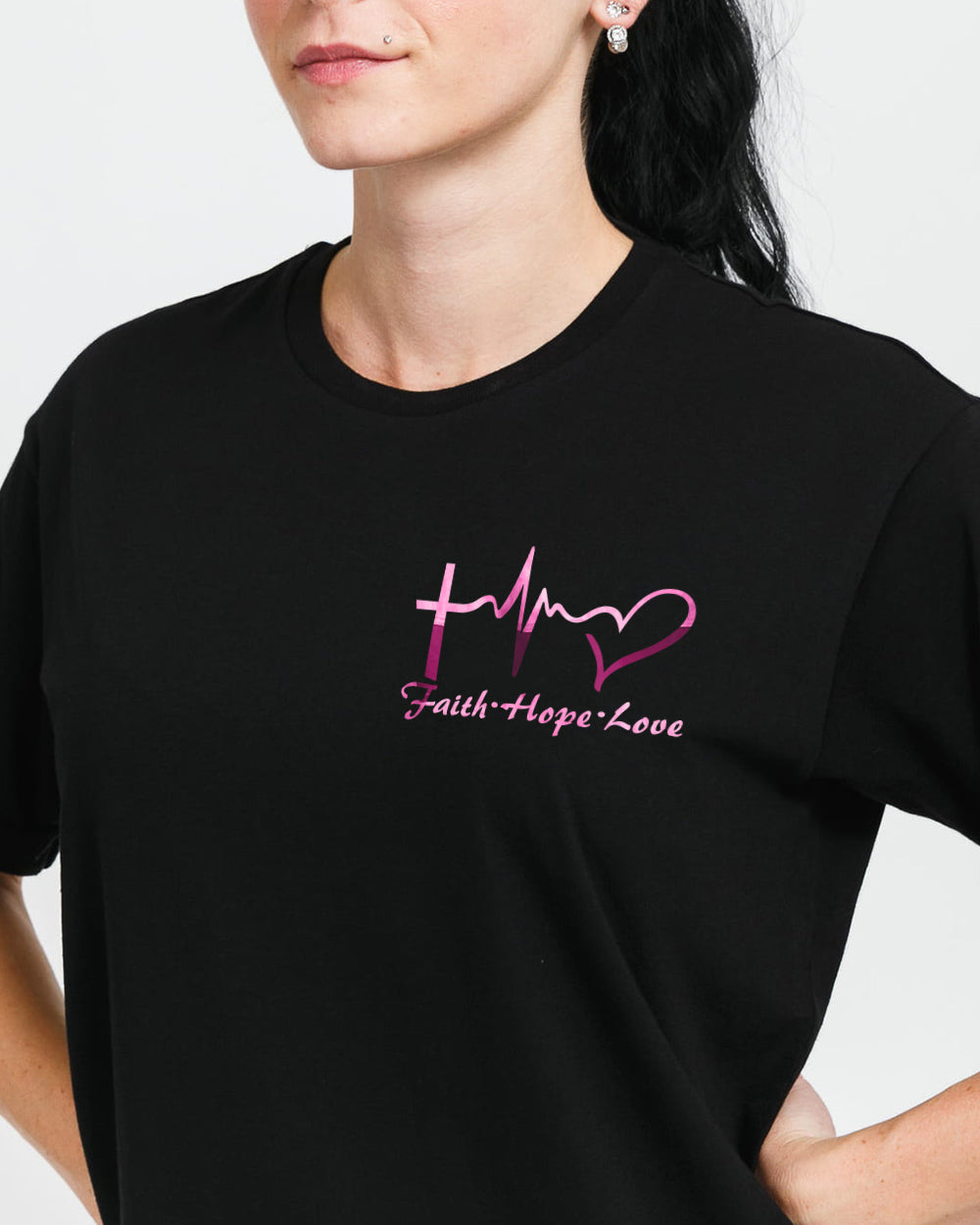 Faith Hope Love Pink Flag Wings Women's Breast Cancer Awareness Tshirt