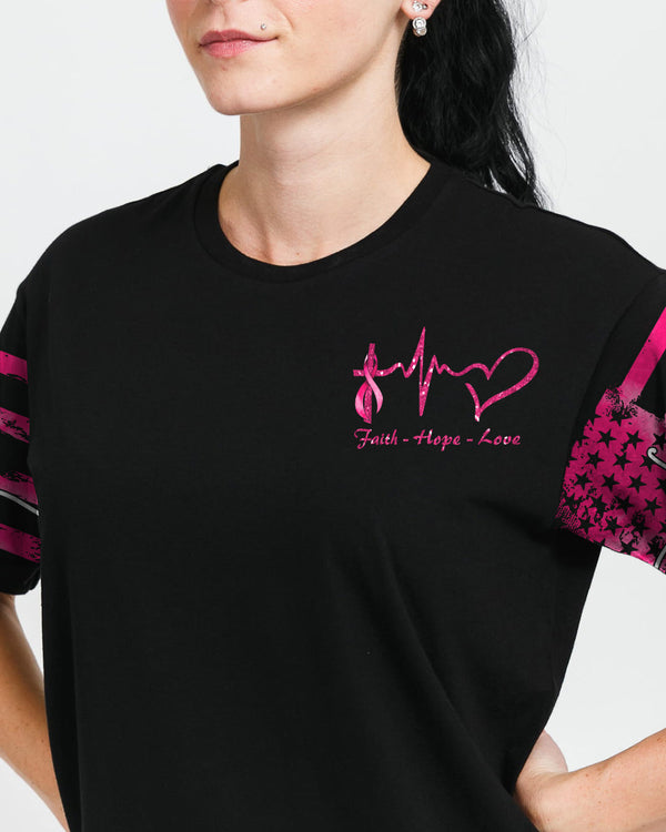 Cross Wings Ribbon Sparkle Women's Breast Cancer Awareness Tshirt