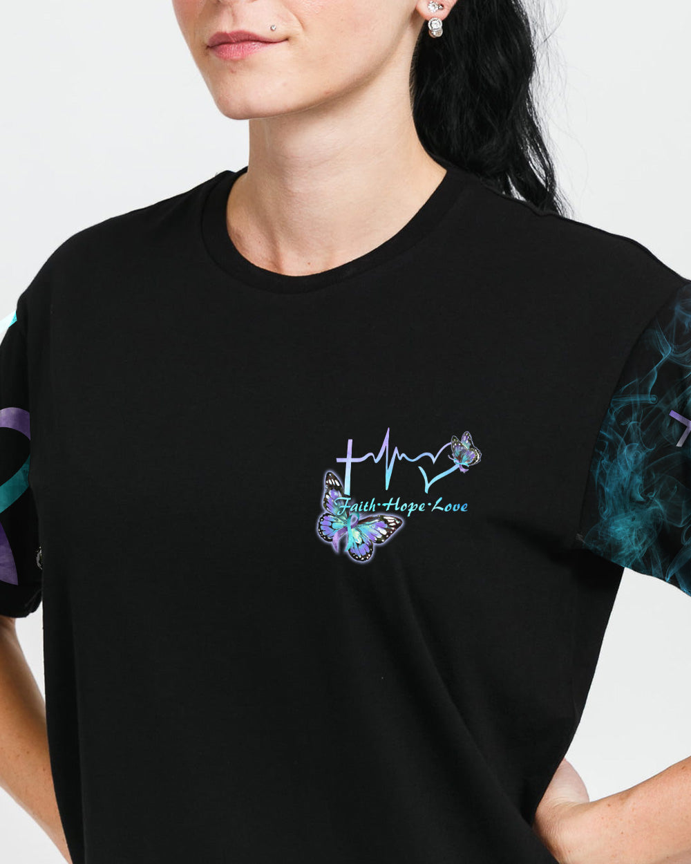 Choose To Keep Going Cross Smoke Butterfly Ribbons Women's Christian Tshirt