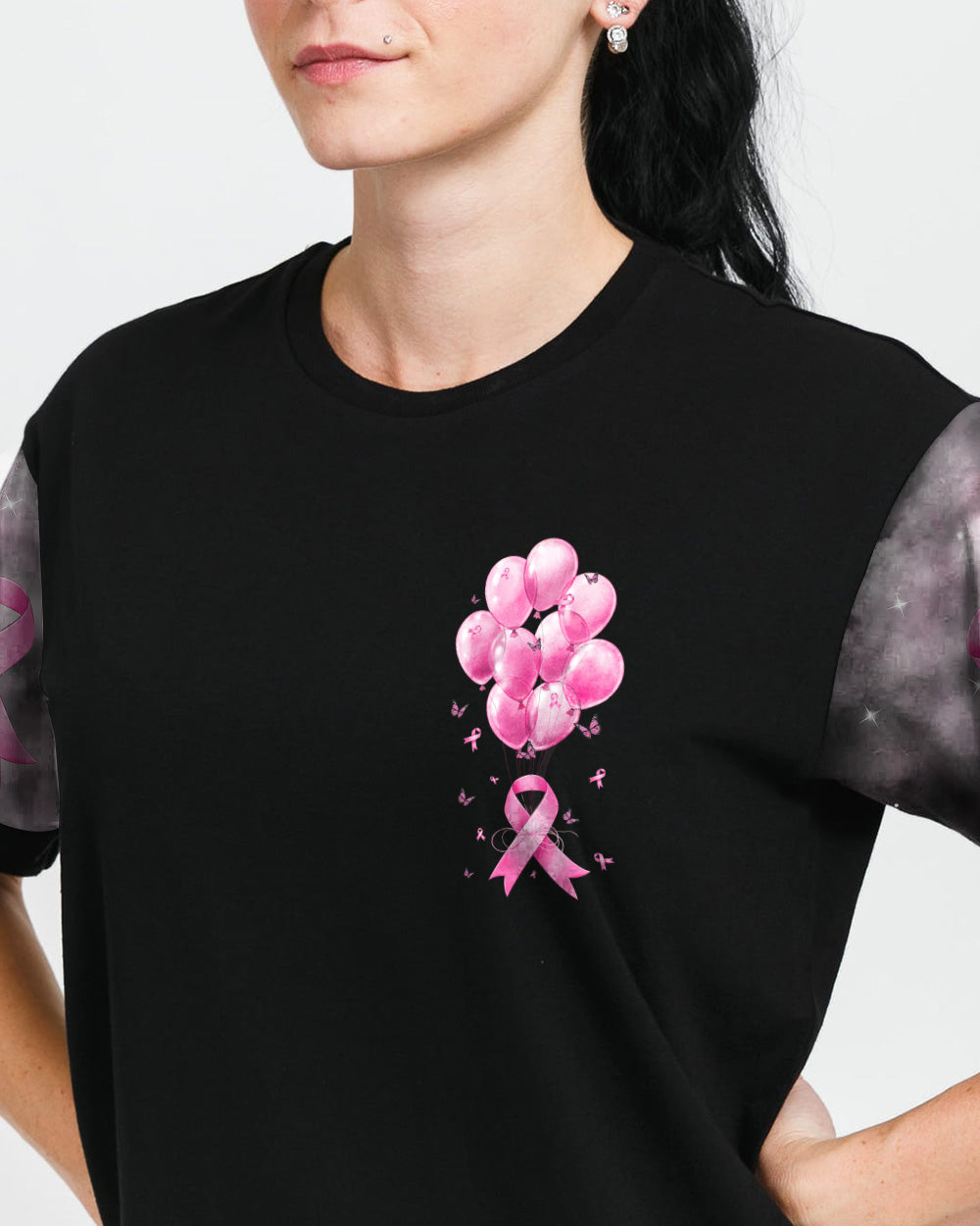 Pink Balloon Ribbon Butterfly Women's Breast Cancer Awareness Tshirt