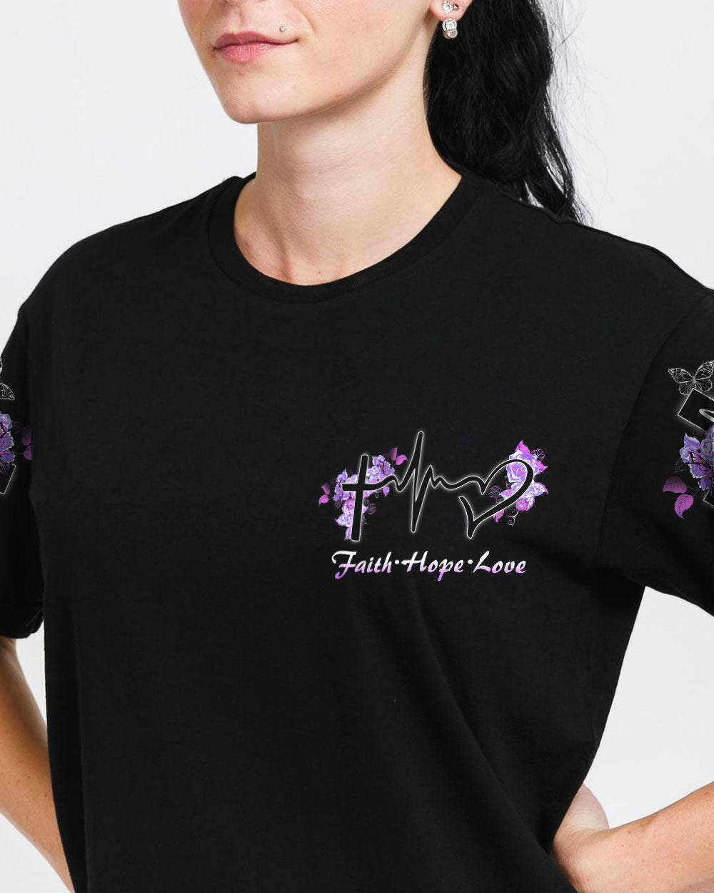 Butterfly Purple Cross Faith Women's Christian Tshirt