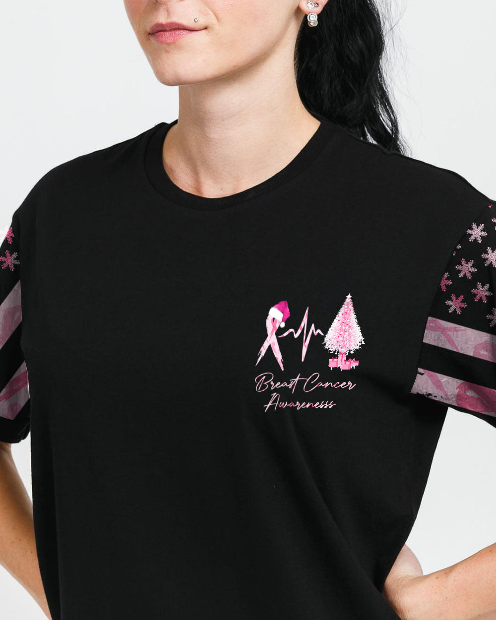Fight Flag Christmas Tree Women's Breast Cancer Awareness Tshirt