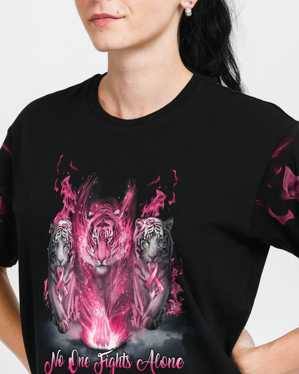 No One Fights Alone Pink Tiger Women's Breast Cancer Awareness Tshirt