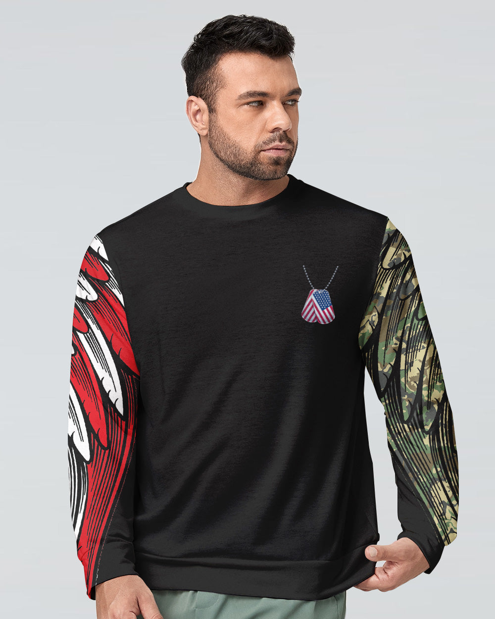 Wings Veteran American Flag Cross Smoke Men's Christian Sweatshirt
