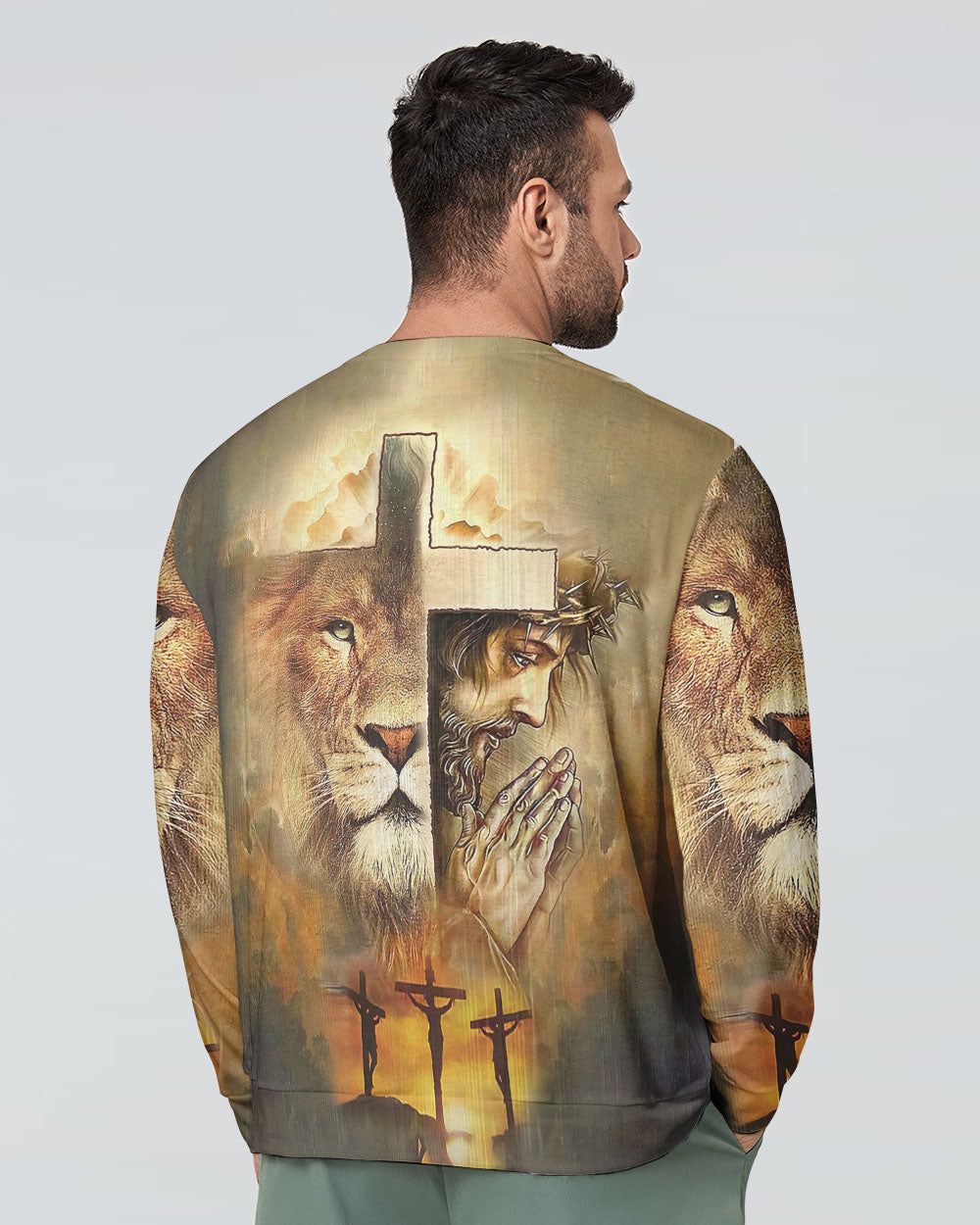Faith Lion Jesus Cross Men's Christian Sweatshirt
