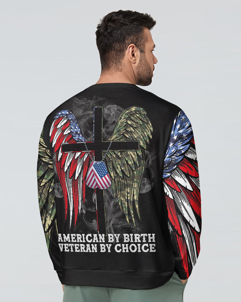 Wings Veteran American Flag Cross Smoke Men's Christian Sweatshirt