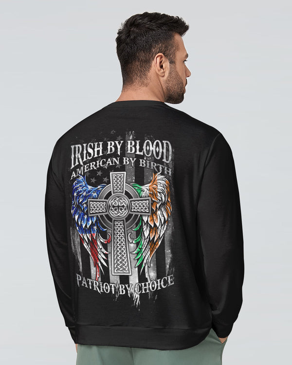 Irish By Blood American By Birth Wings Flag Men's Christian Sweatshirt