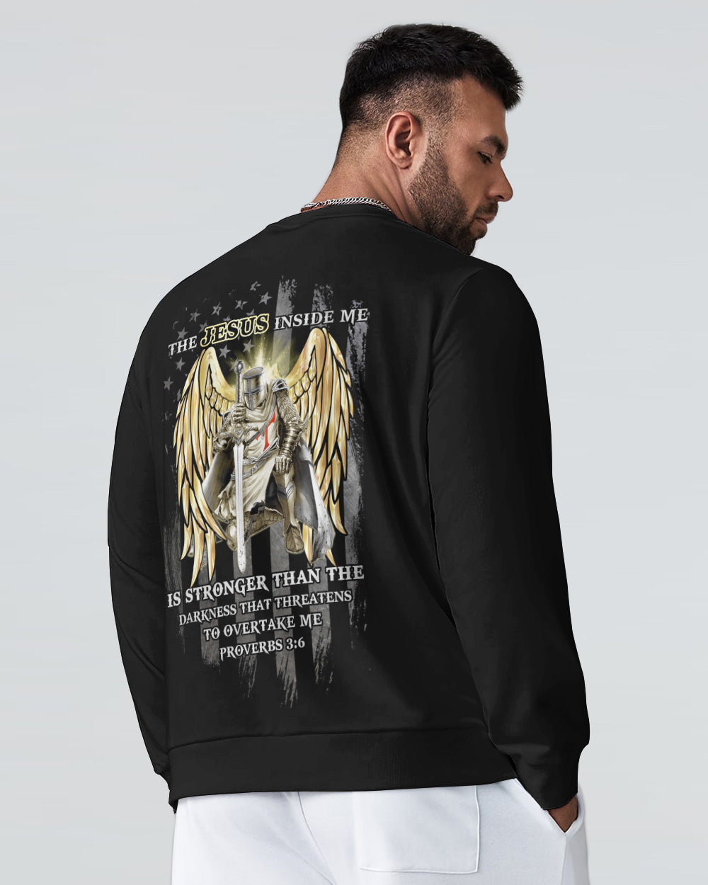 The Jesus Inside Me Is Stronger Than The Darkness Flag Warriors Wings Men's Christian Sweatshirt