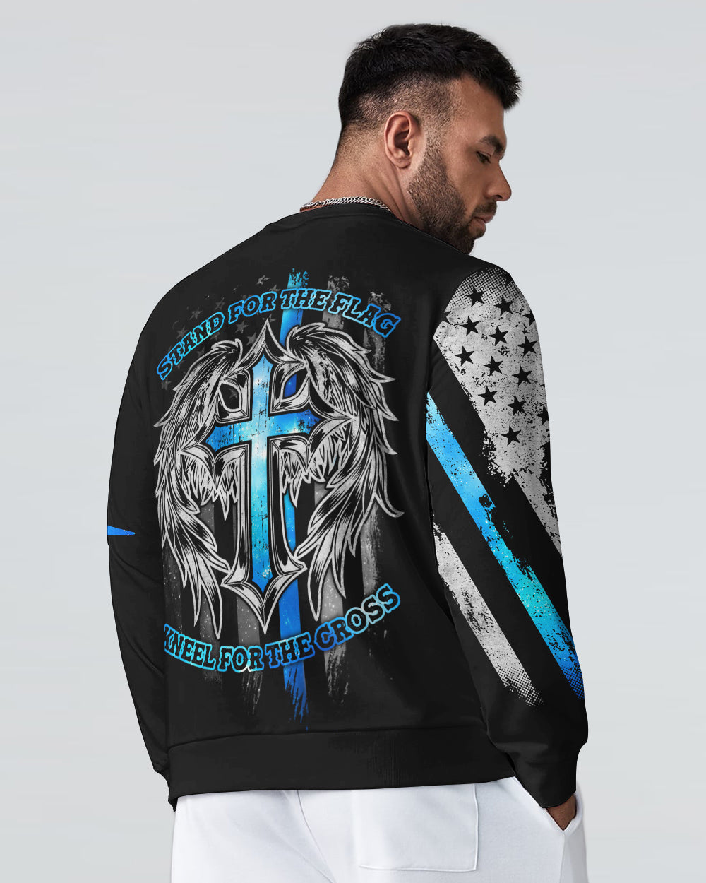 Stand For The Flag Kneel For The Cross Wings Men's Christian Sweatshirt