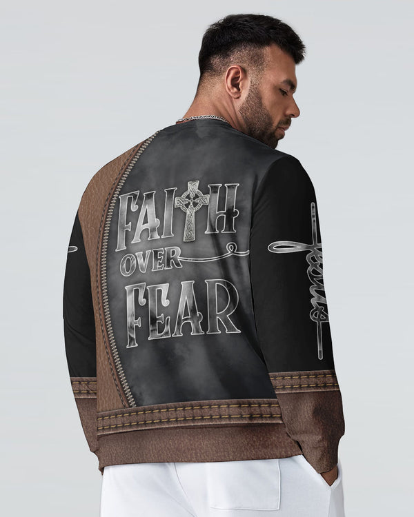 Faith Over Fear Jesus Cross Leather Men's Christian Sweatshirt