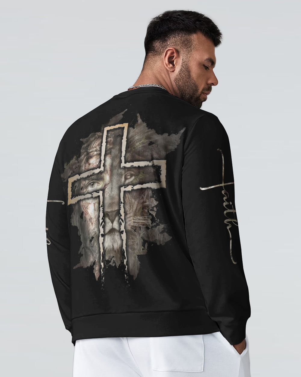 Jesus Lion Half Face Men's Christian Sweatshirt