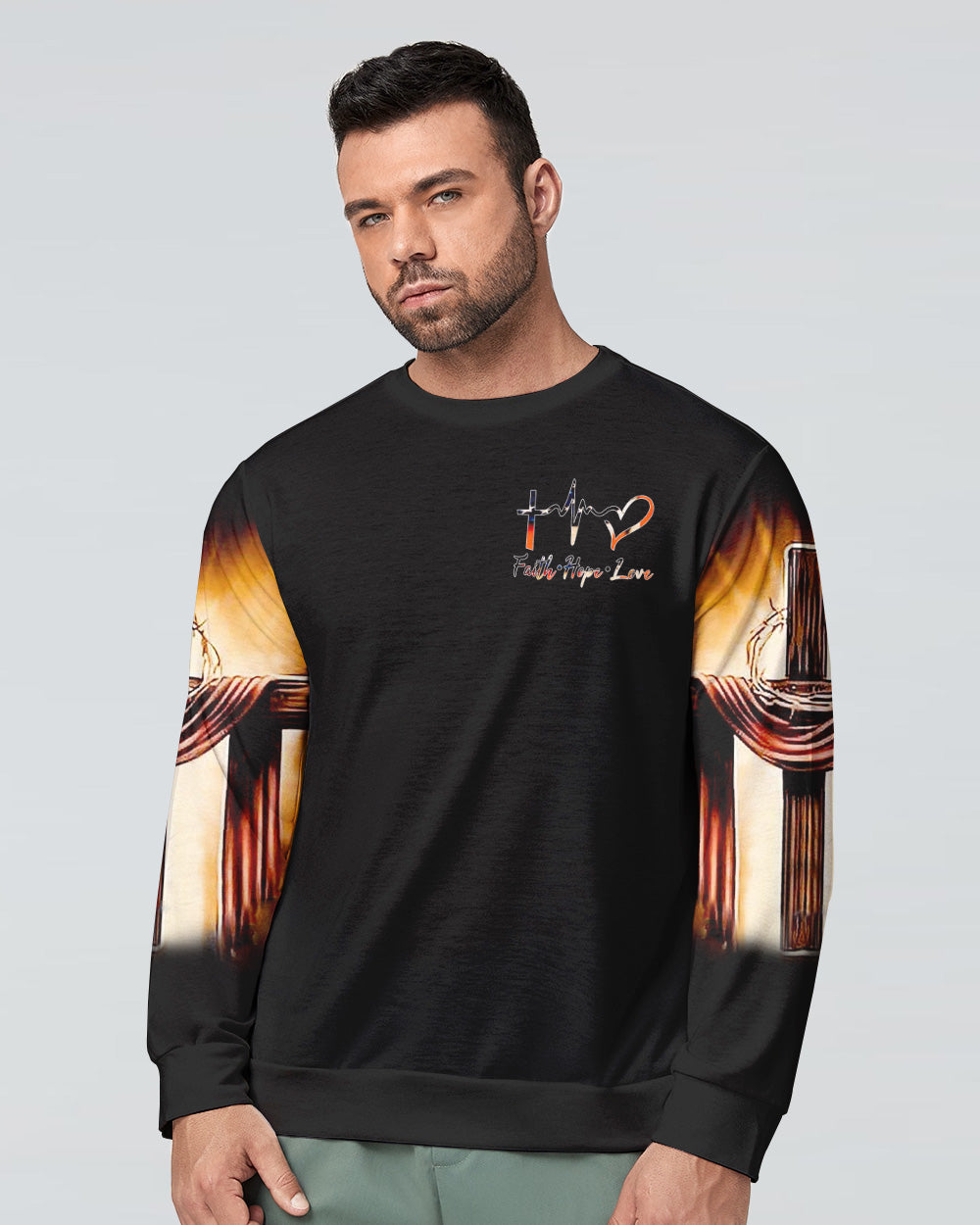 Hand Pull Vintage Cross Light Men's Christian Sweatshirt