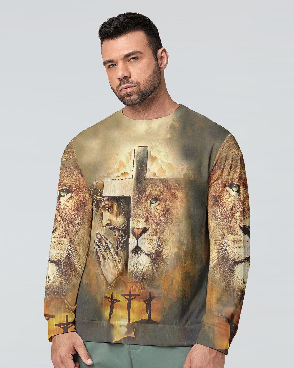 Faith Lion Jesus Cross Men's Christian Sweatshirt