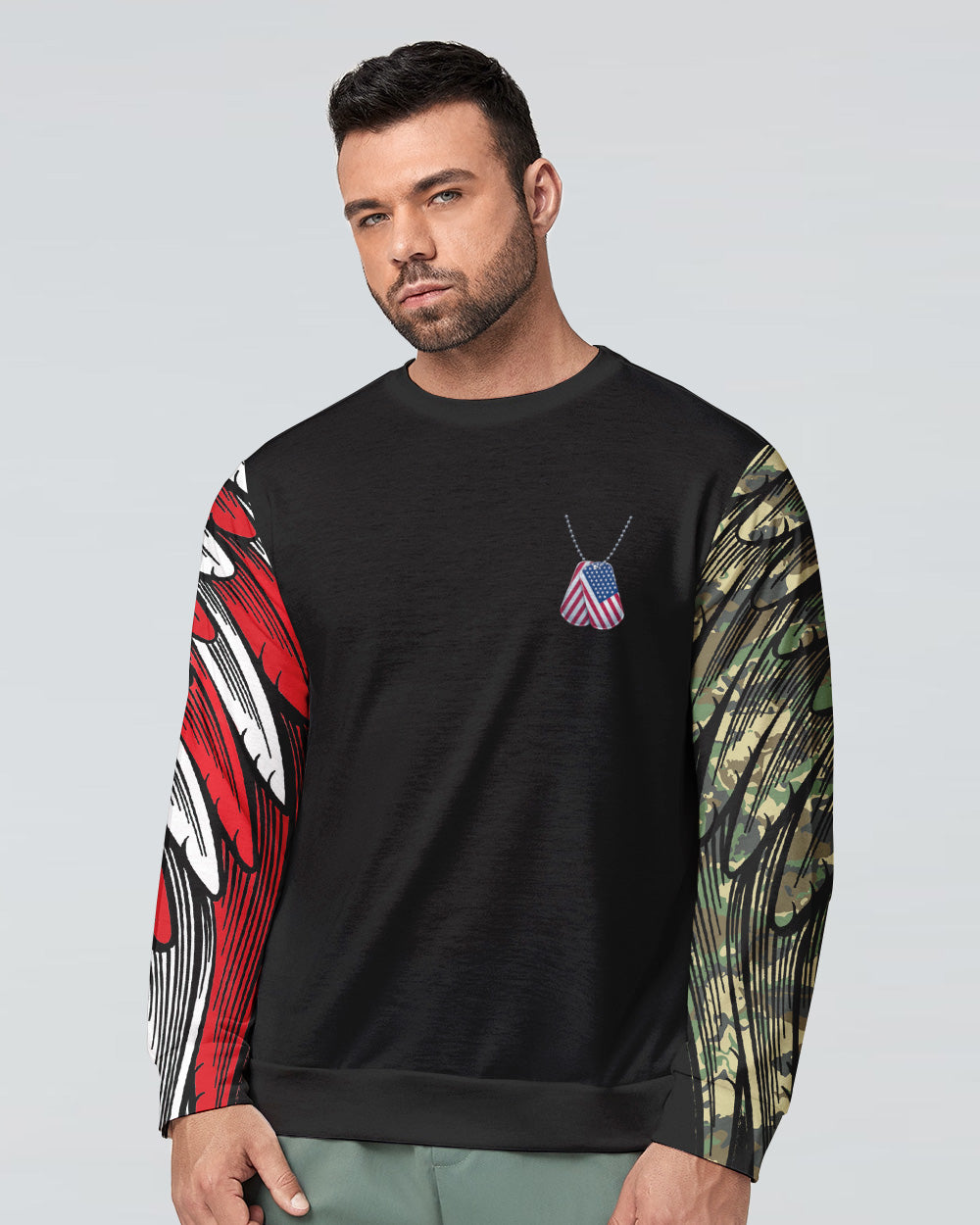 Wings Veteran American Flag Cross Smoke Men's Christian Sweatshirt