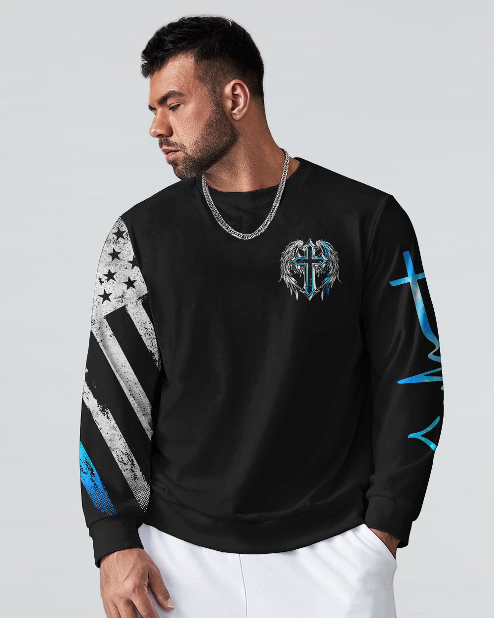 Stand For The Flag Kneel For The Cross Wings Men's Christian Sweatshirt