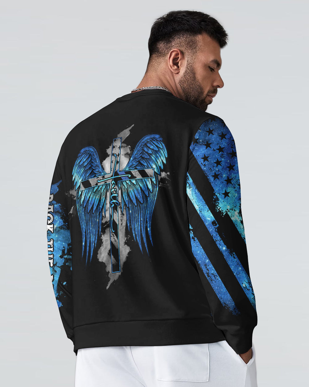 Faith Police Cross Wing Watercolor Men's Christian Sweatshirt