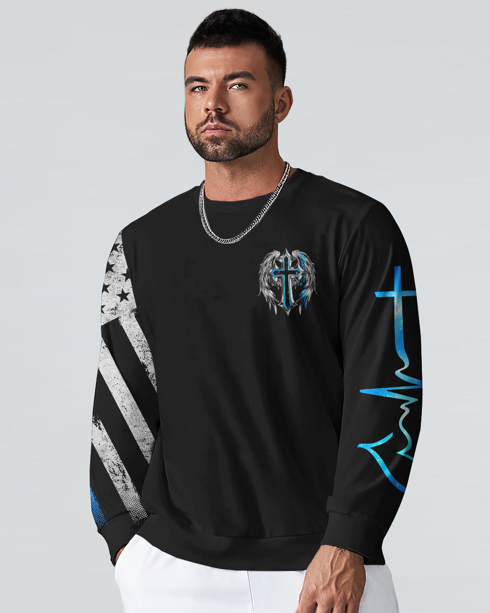Stand For The Flag Kneel For The Cross Wings Men's Christian Sweatshirt