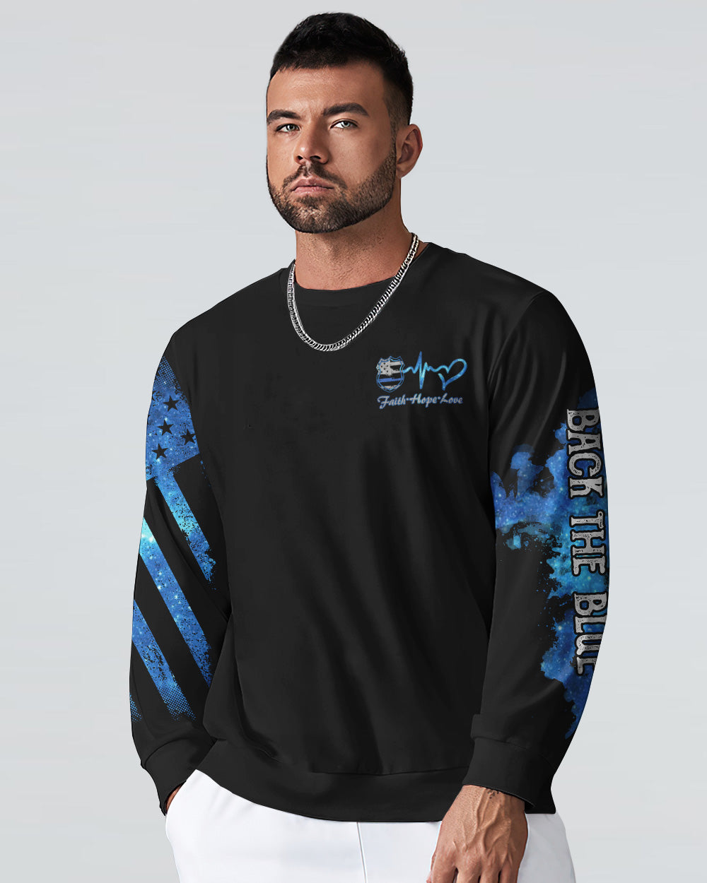 Faith Police Cross Wing Watercolor Men's Christian Sweatshirt