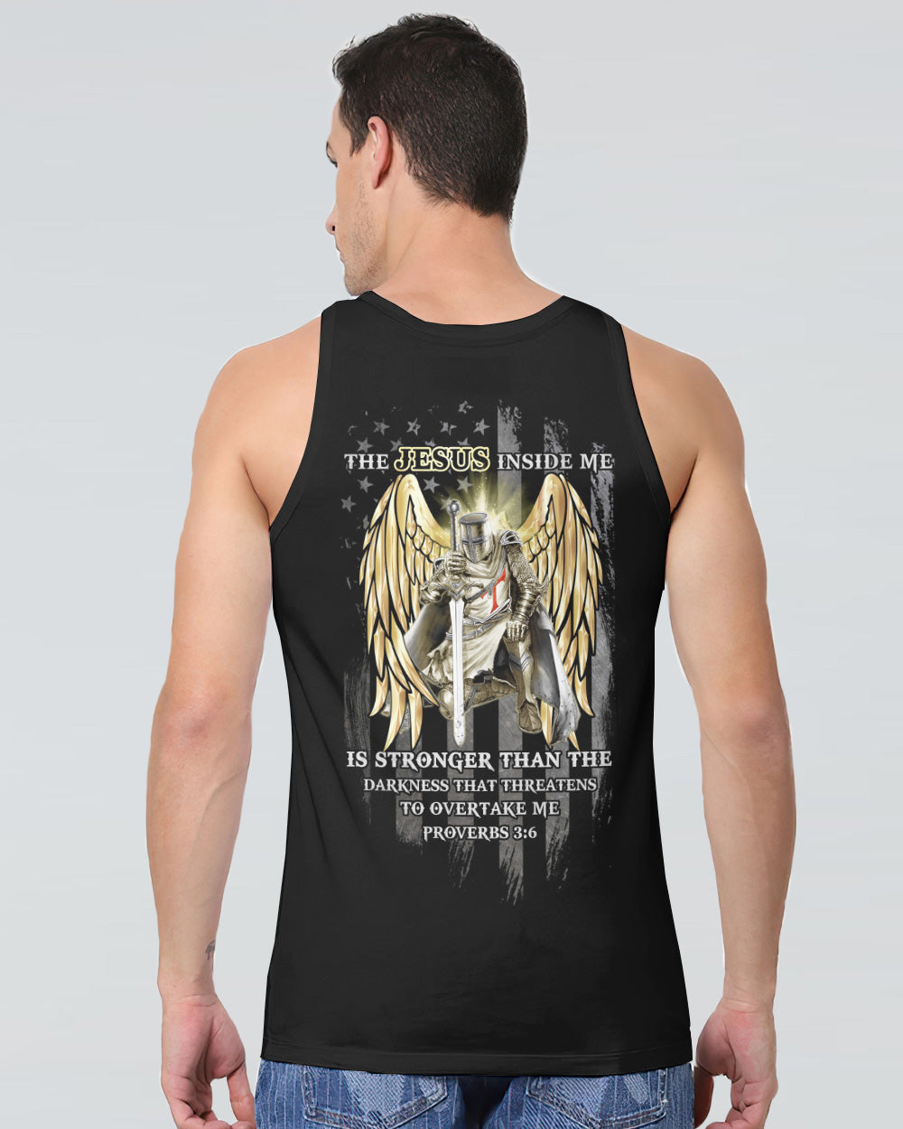 The Jesus Inside Me Is Stronger Than The Darkness Flag Warriors Wings Men's Christian Tanks