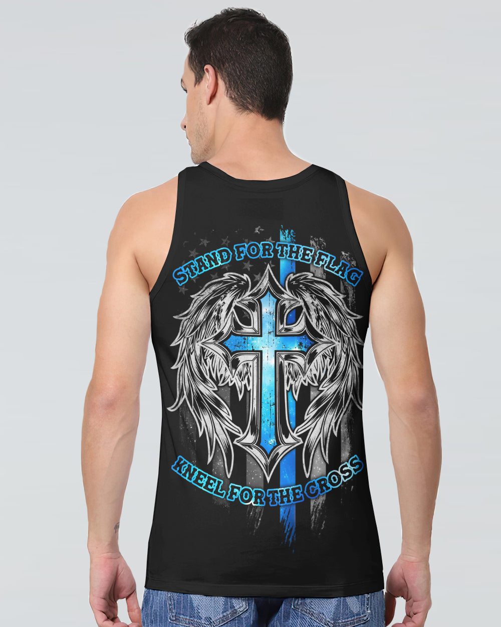 Stand For The Flag Kneel For The Cross Wings Men's Christian Tanks