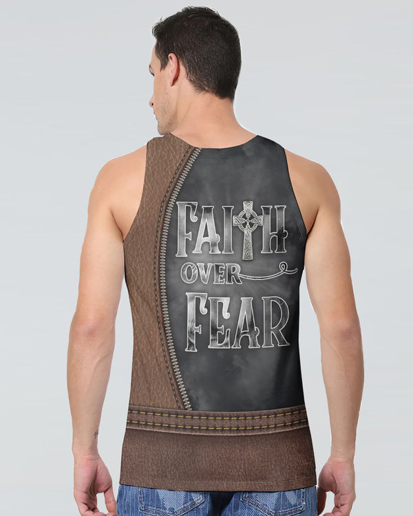 Faith Over Fear Jesus Cross Leather Men's Christian Tanks