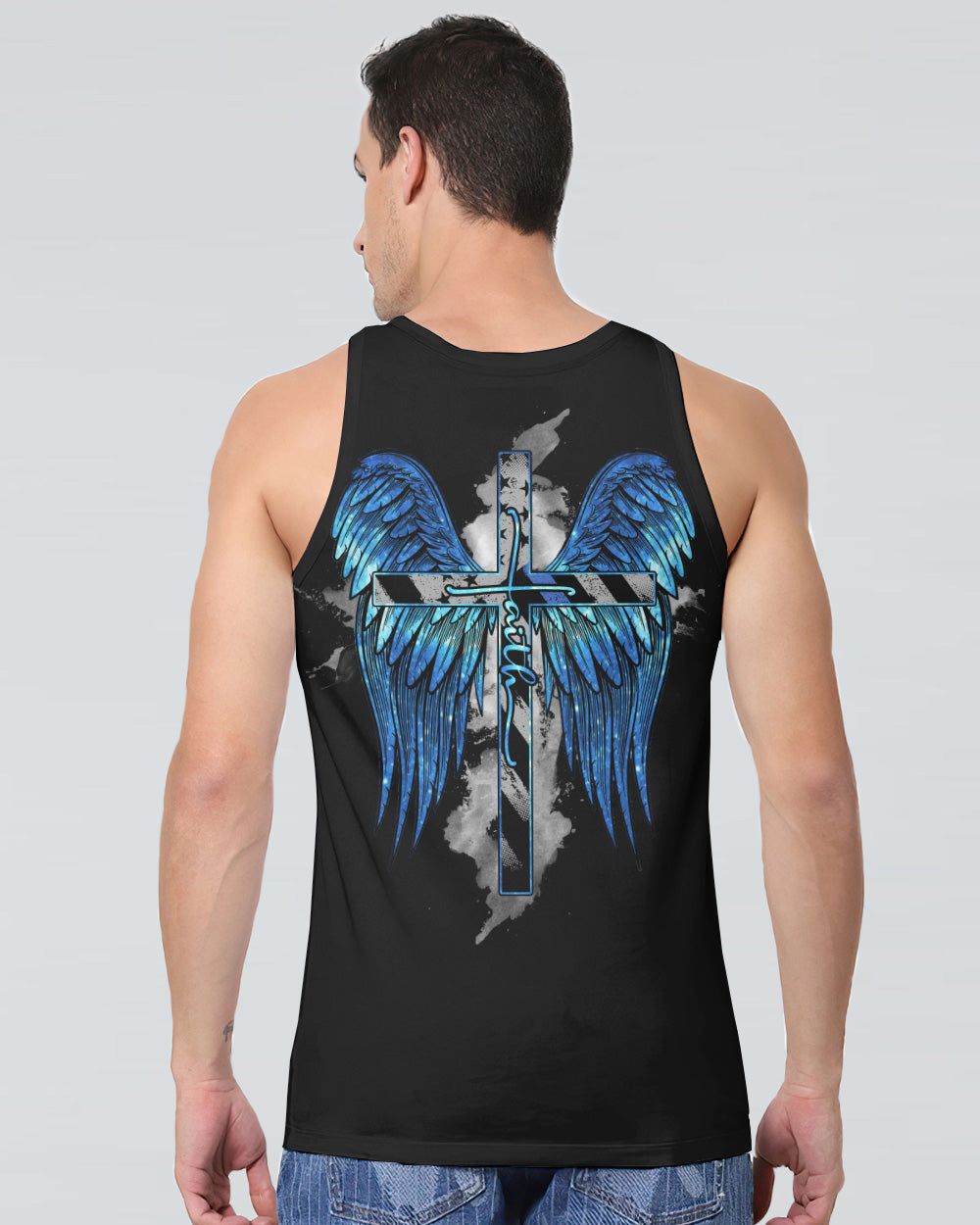 Faith Police Cross Wing Watercolor Men's Christian Tanks