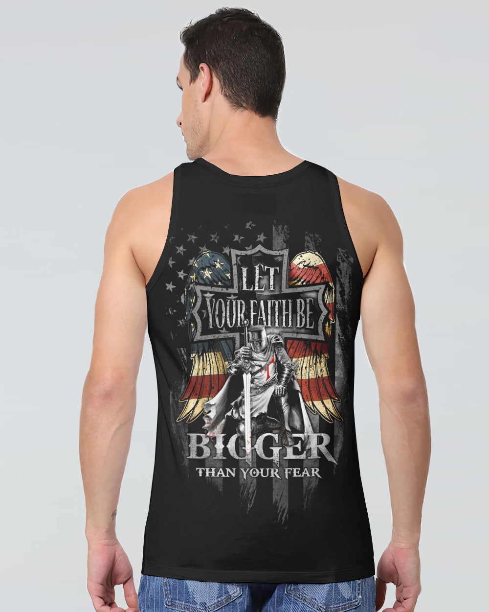 Let Your Faith Be Bigger Than Your Fear Wings Warrior Men's Christian Tanks