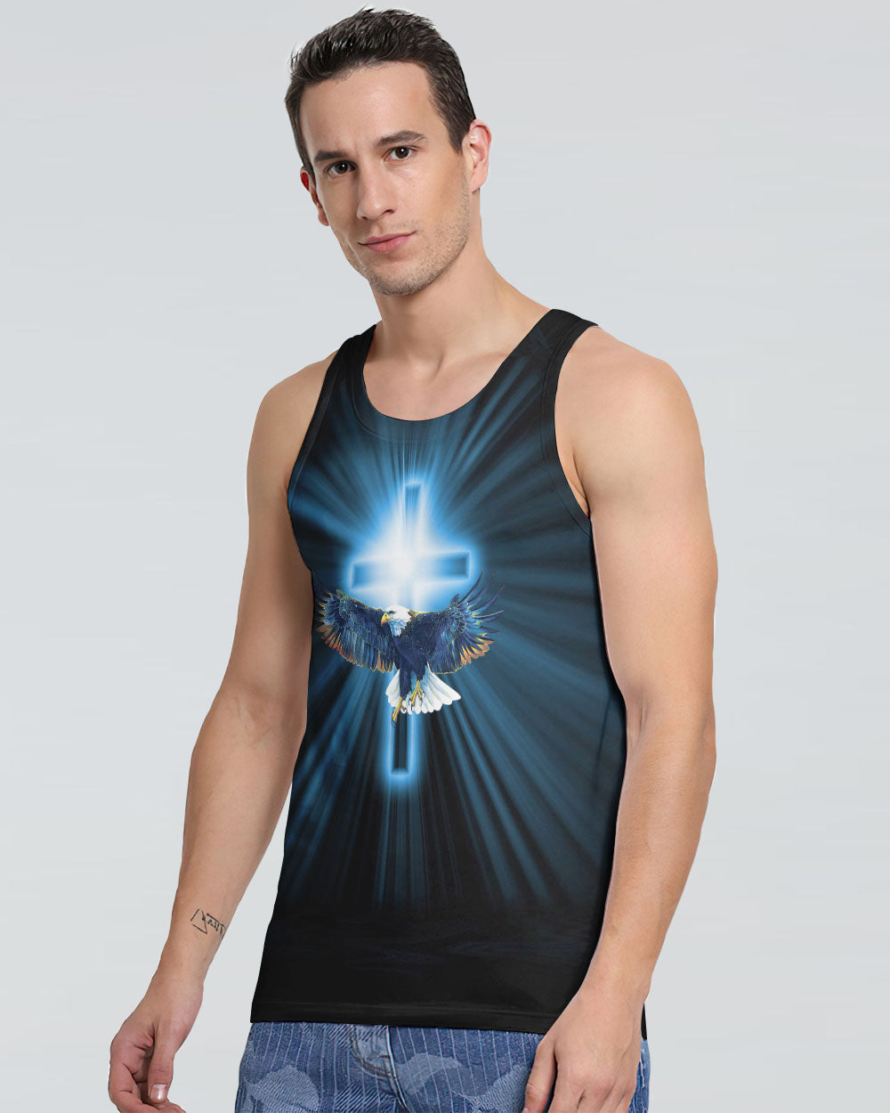 Jesus Saved My Life Eagle Men's Christian Tanks