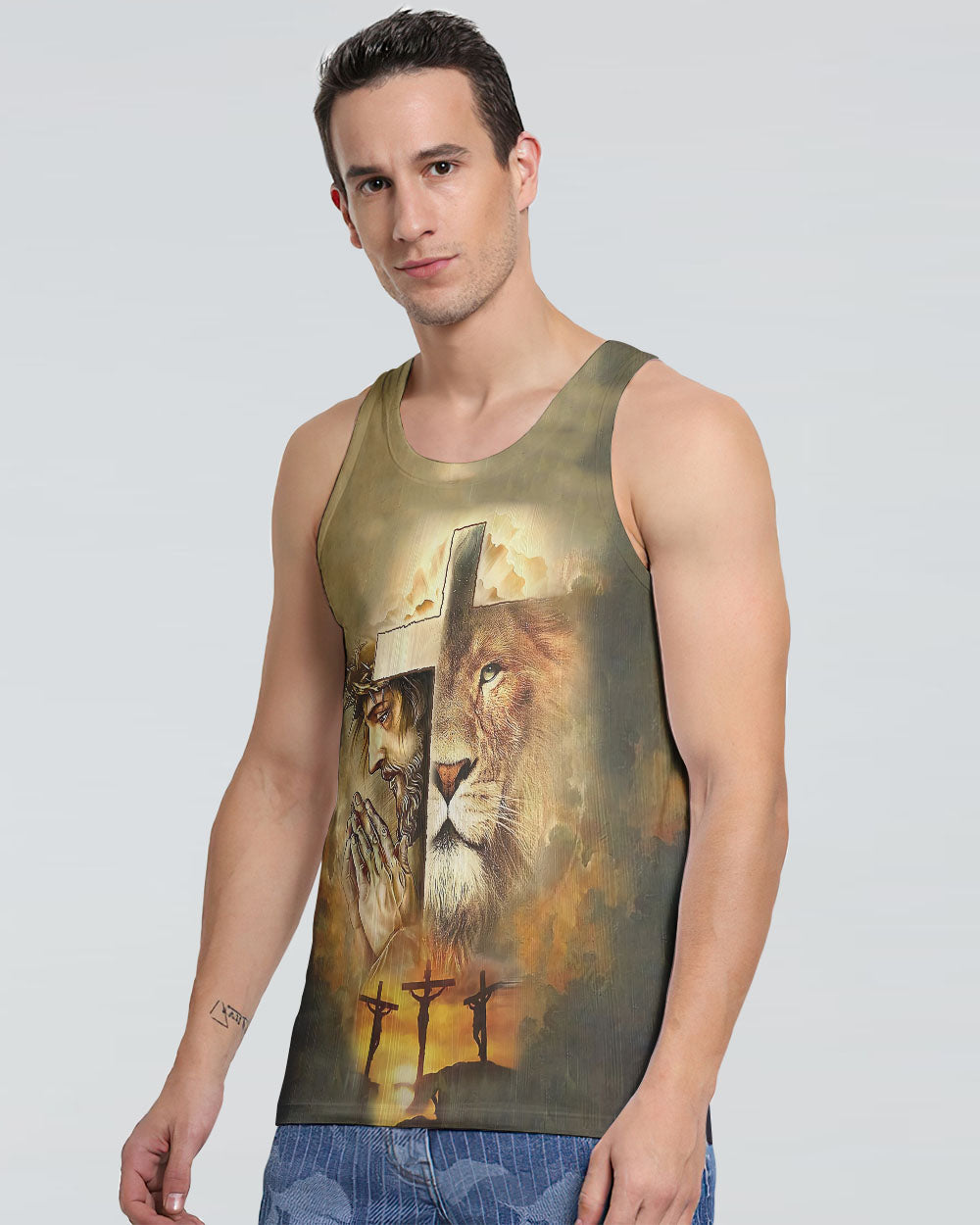 Faith Lion Jesus Cross Men's Christian Tanks