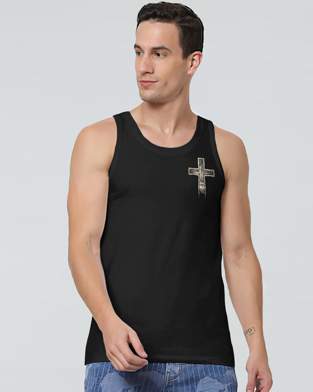 Jesus Lion Half Face Men's Christian Tanks