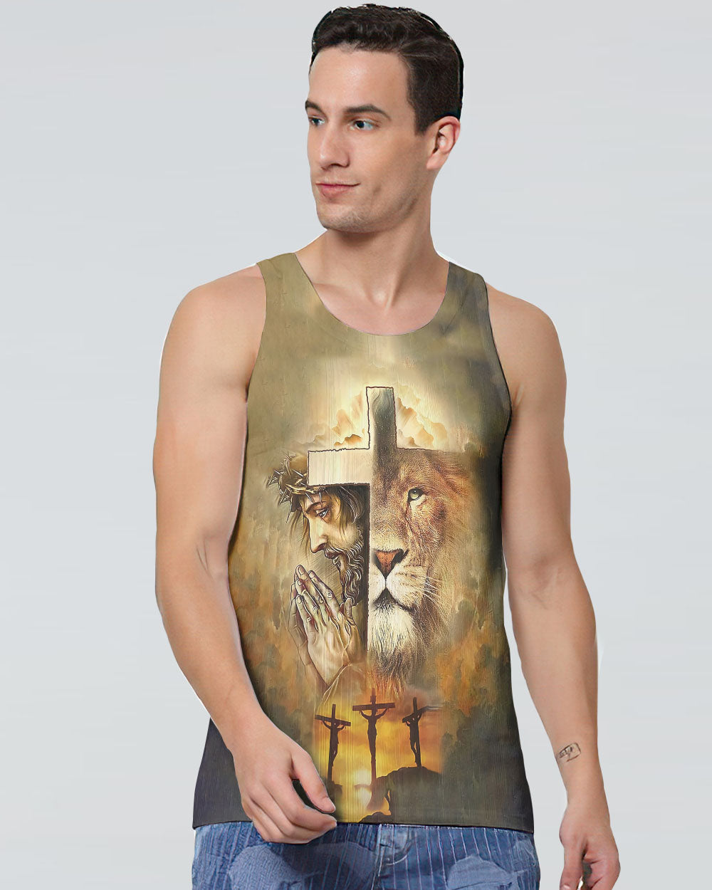 Faith Lion Jesus Cross Men's Christian Tanks