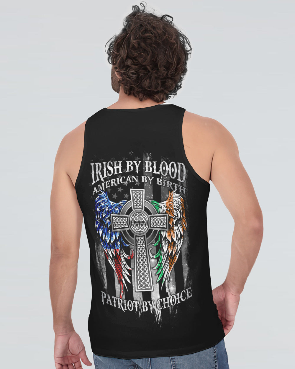 Irish By Blood American By Birth Wings Flag Men's Christian Tanks
