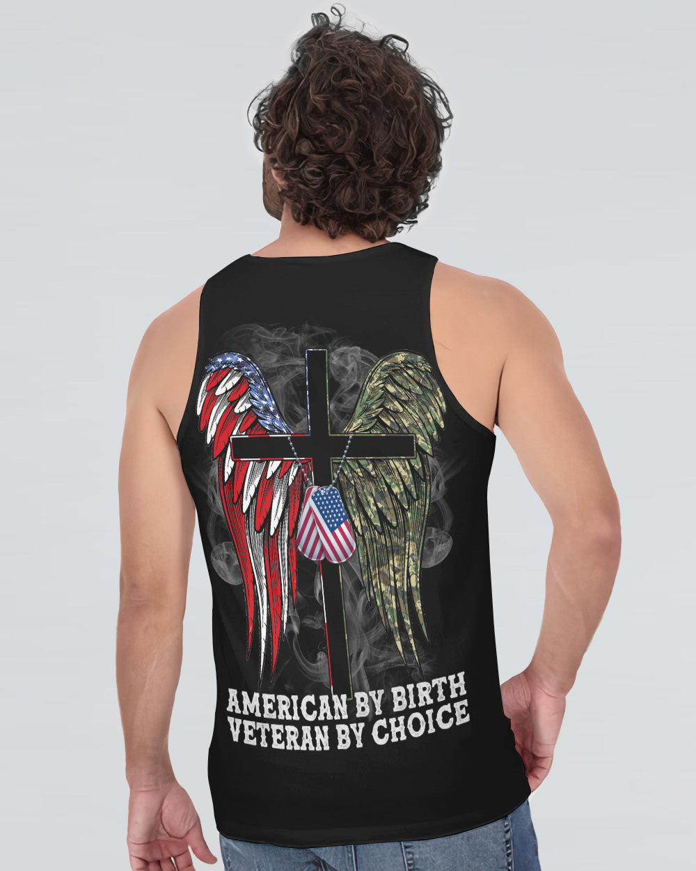 Wings Veteran American Flag Cross Smoke Men's Christian Tanks