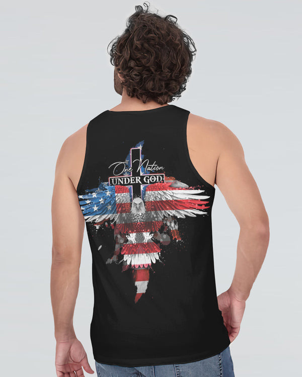 One Nation Under God Watercolor Eagle Cross Men's Christian Tanks