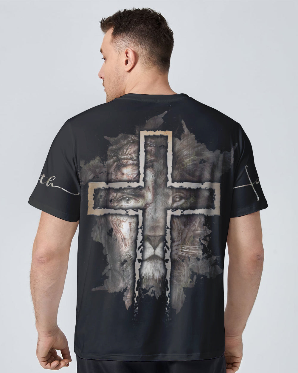 Jesus Lion Half Face Men's Christian Tshirt