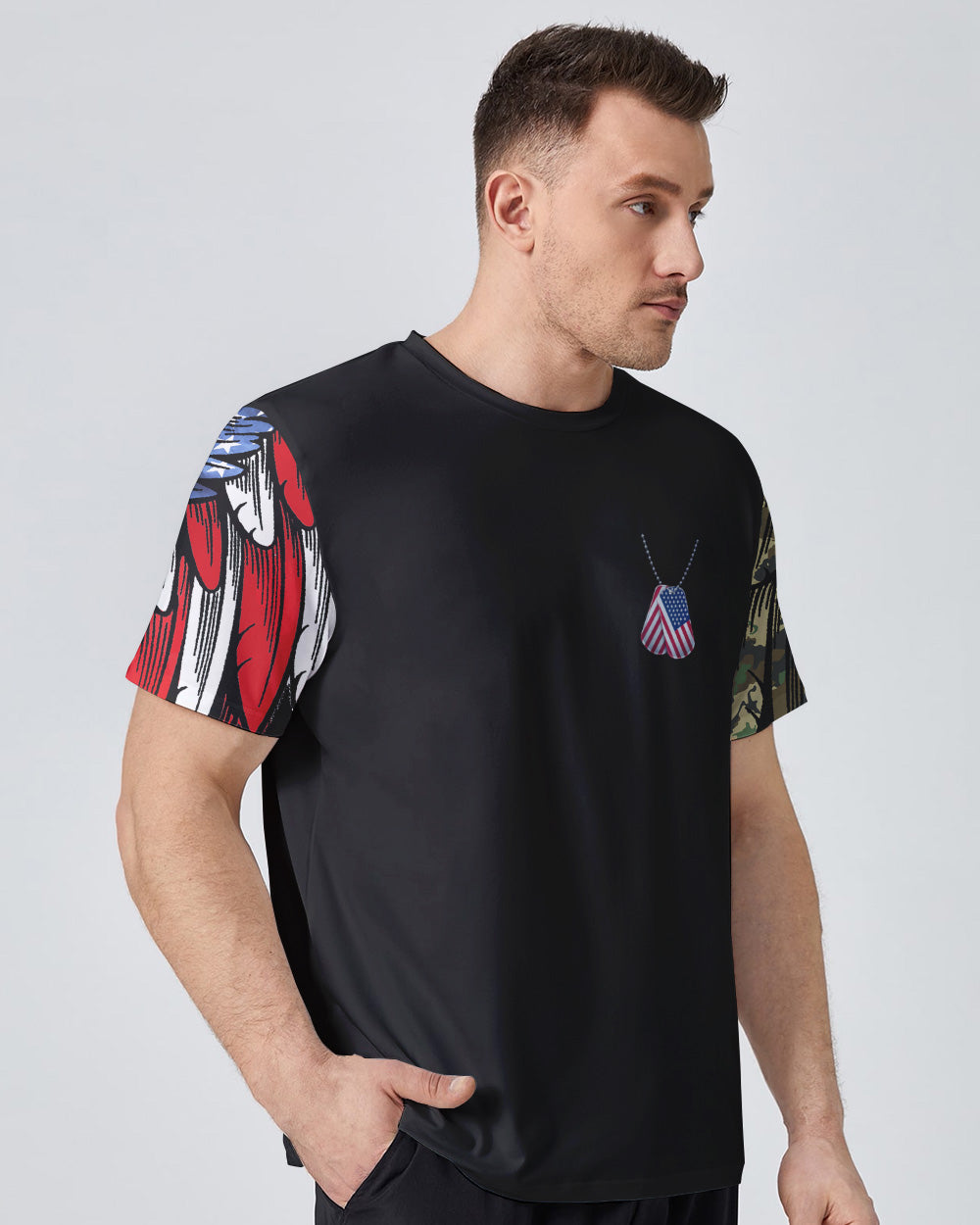 Wings Veteran American Flag Cross Smoke Men's Christian Tshirt