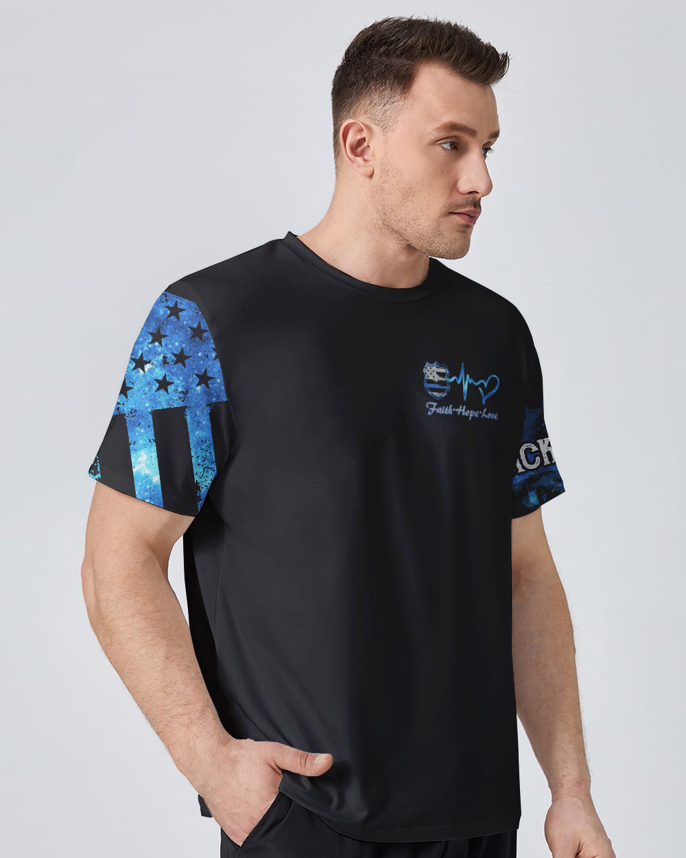 Faith Police Cross Wing Watercolor Men's Christian Tshirt