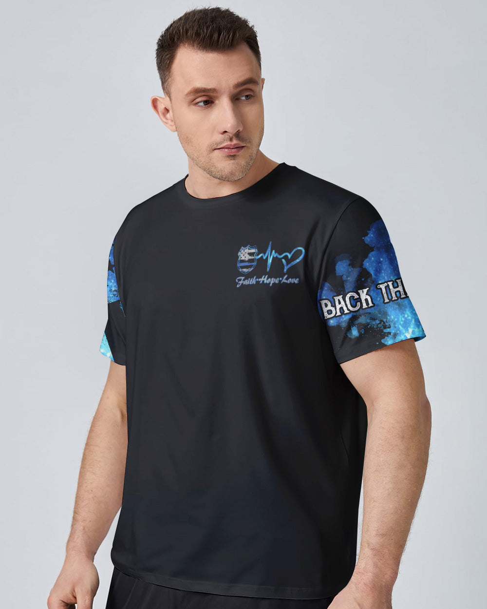 Faith Police Cross Wing Watercolor Men's Christian Tshirt