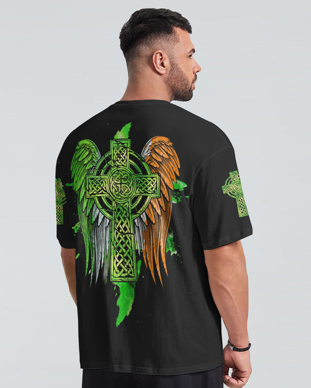 Celtic Cross Irish Wings Men's Christian Tshirt