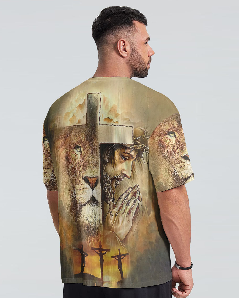 Faith Lion Jesus Cross Men's Christian Tshirt