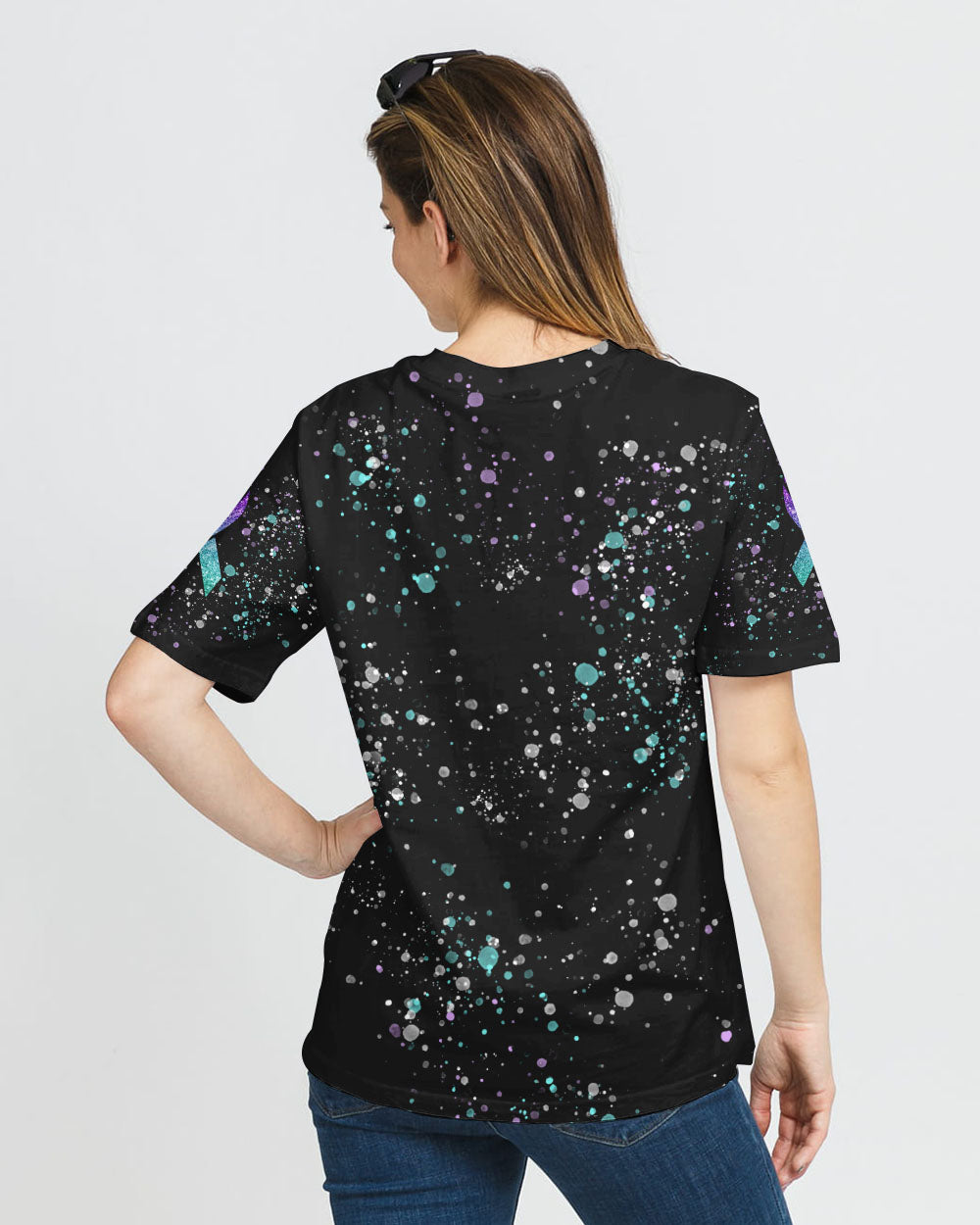 I Wear Teal And Purple Infinity Heart Bleached Women's Suicide Prevention Awareness Tshirt
