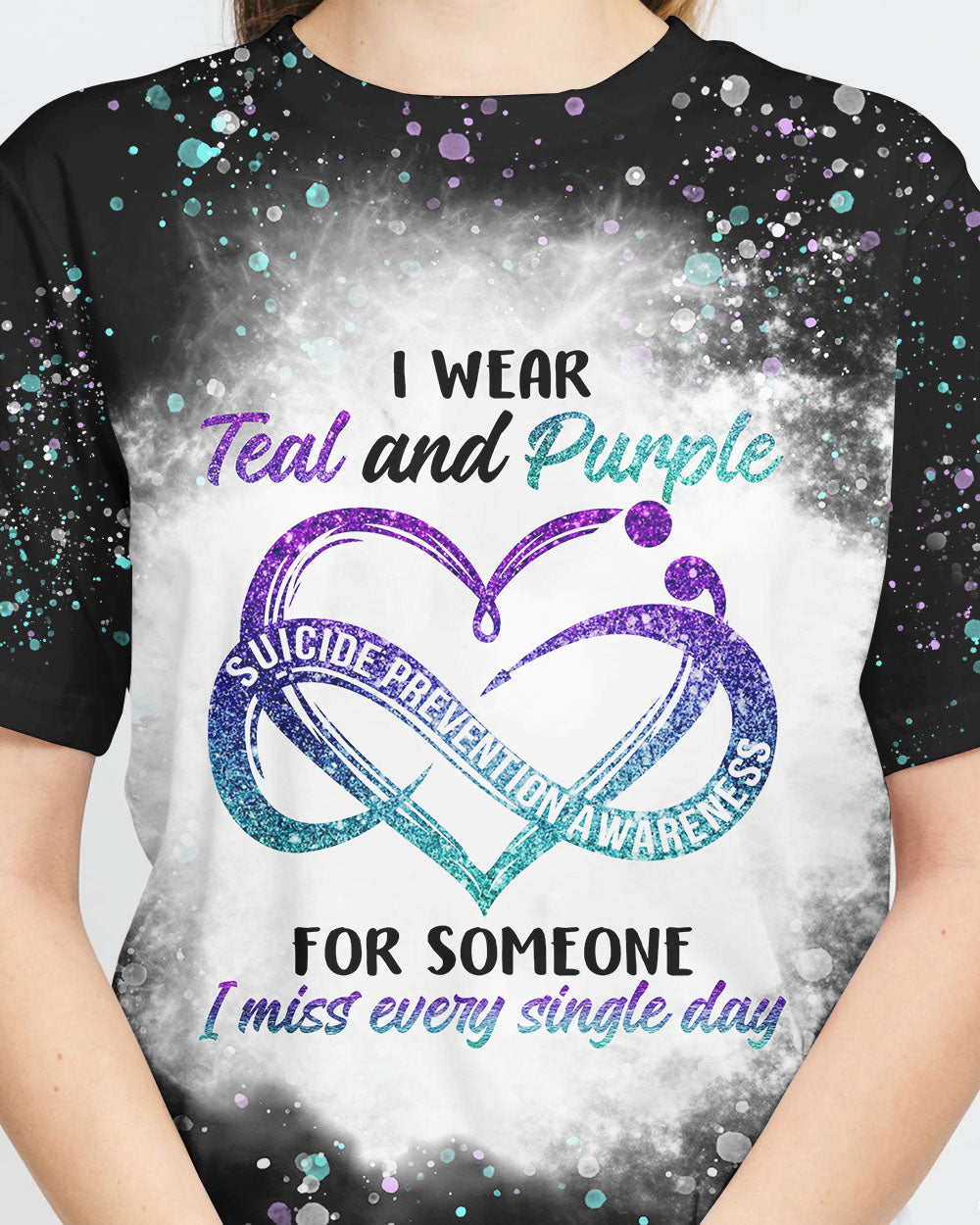 I Wear Teal And Purple Infinity Heart Bleached Women's Suicide Prevention Awareness Tshirt