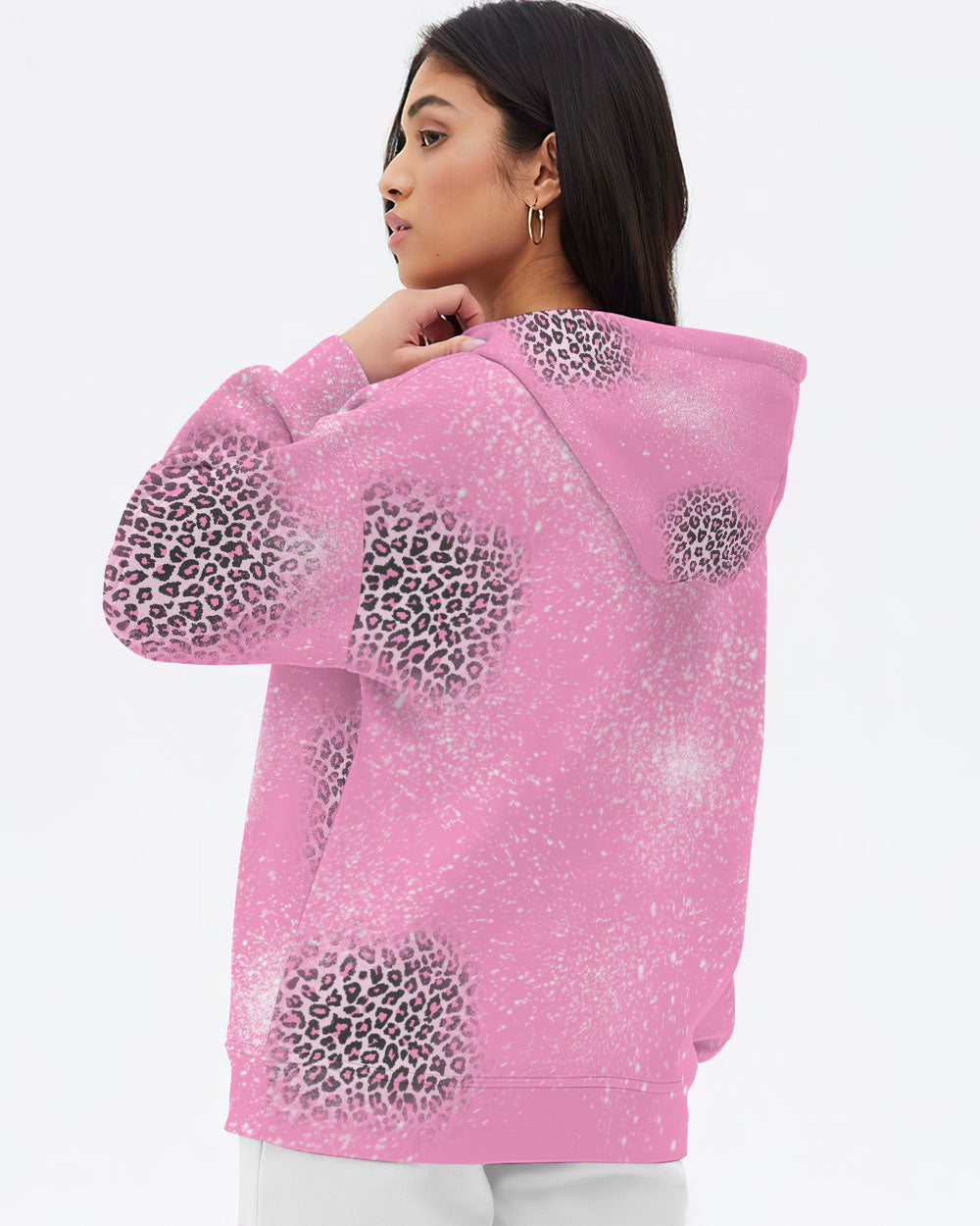 Fight For A Cure Pink Leopard Beached Women's Breast Cancer Awareness Hoodie