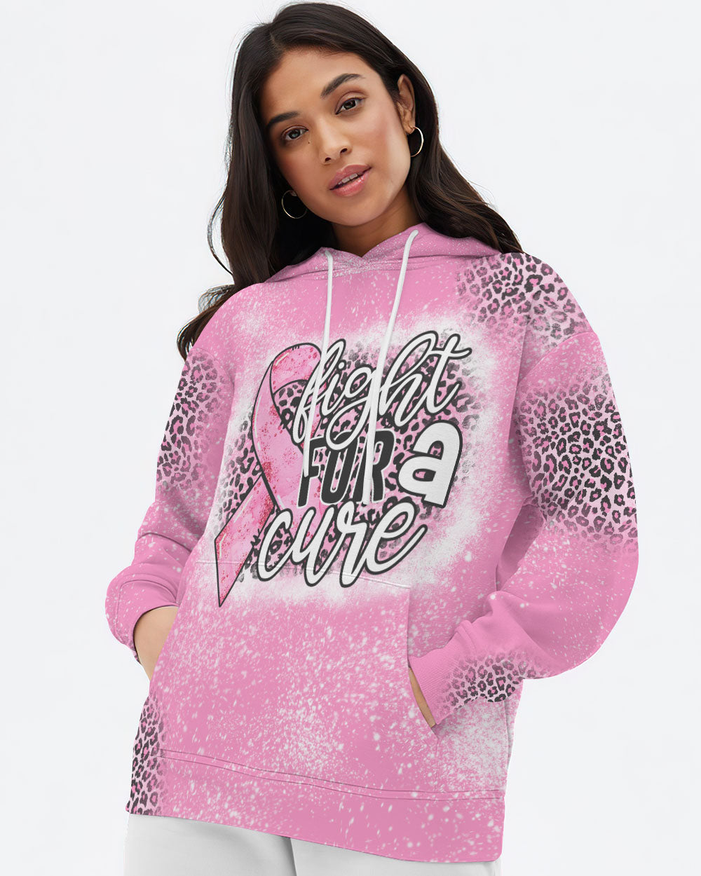Fight For A Cure Pink Leopard Beached Women's Breast Cancer Awareness Hoodie