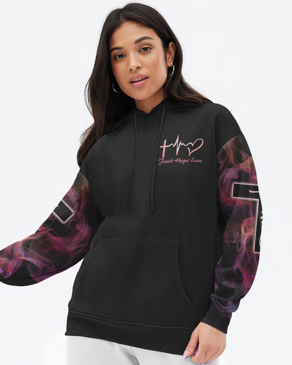 Way Maker Miracle Worker Lion Cross Pink Smoke Women's Christian Hoodie