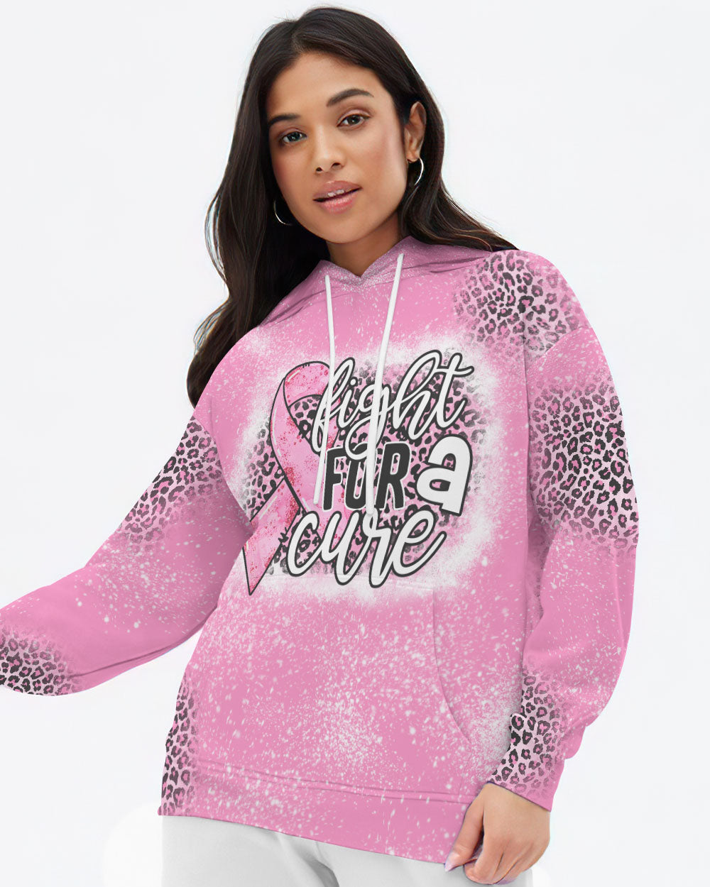 Fight For A Cure Pink Leopard Beached Women's Breast Cancer Awareness Hoodie